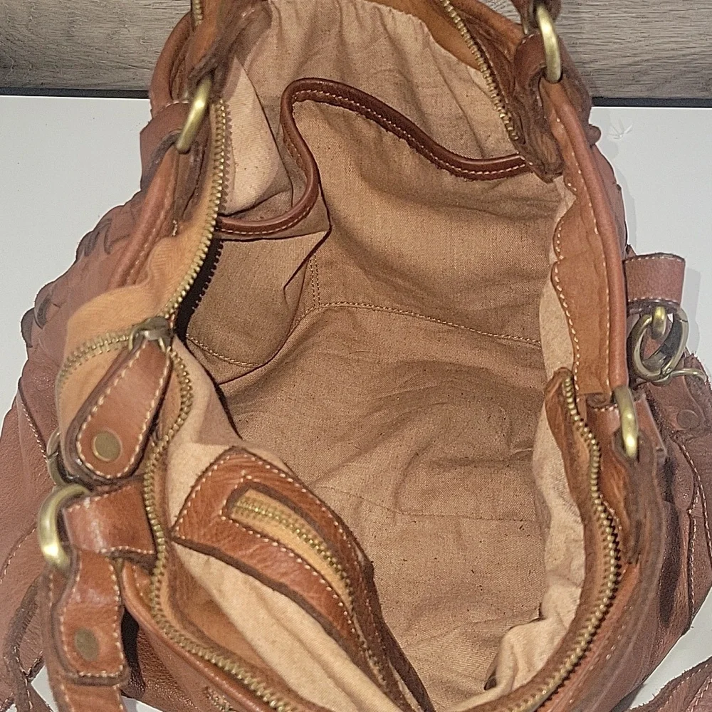 Civico 93 Brown Woven Leather Tote Shoulder Bag - Brown